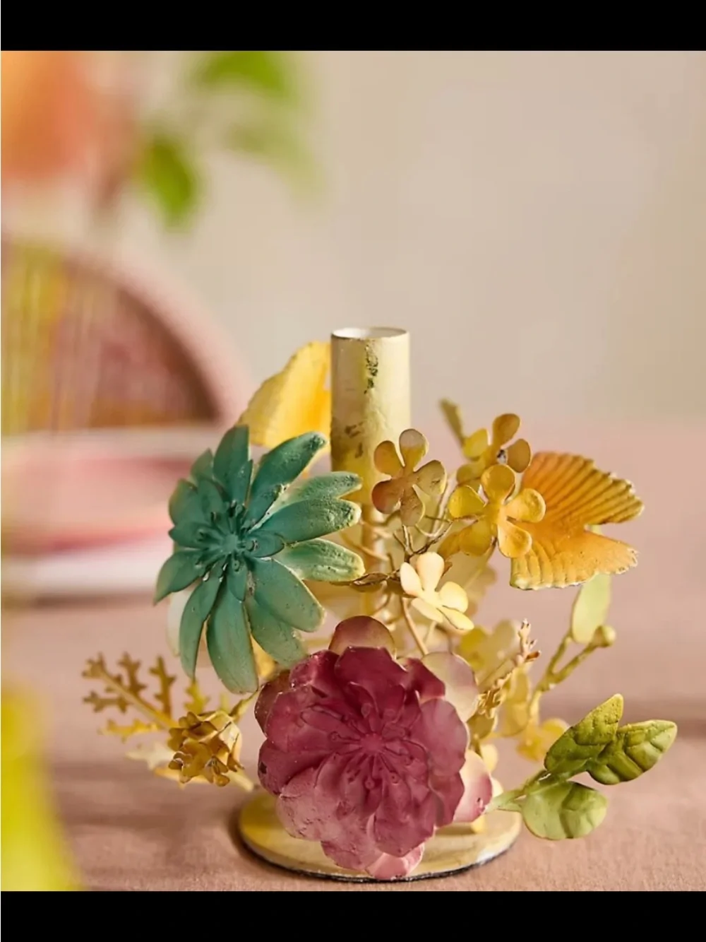 Anthropologie Floral Iron Taper Candle Holders.